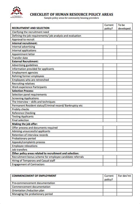 Hr Checklist Examples Hr Checklist For Audit Hr Checklist Template Images