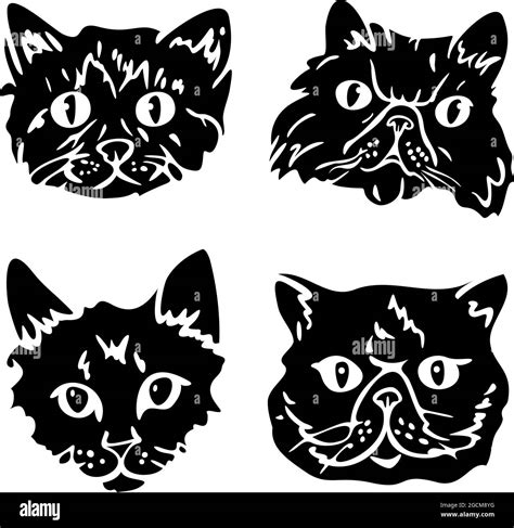 Vector Illustration Set Of Cats Silhouettes Decorative Cats Portraits