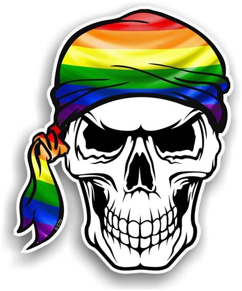 GOTHIC BIKER Pirate SKULL HEAD BANDANA Gay Pride LGBT Rainbow Flag Vinyl Car Sticker X Mm