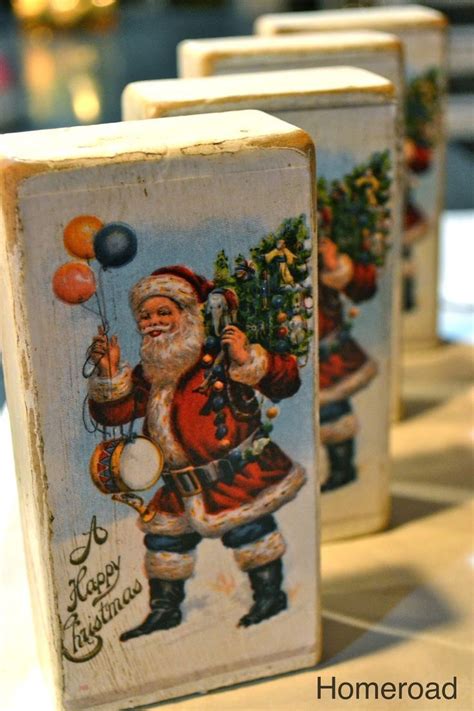 Use Vintage Christmas Cards On Wood Blocks For Easy Holiday Decor