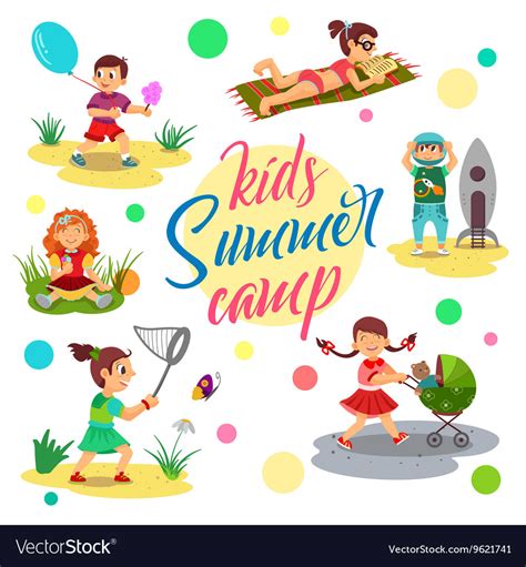 Kids Summer Camp Cartoon Children Girl Royalty Free Vector