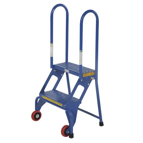 Vestil Blue Steel 2 Step Folding Ladder With Wheels 19l X 24w X 43h