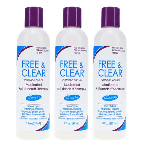 Free And Clear Medicated Anti Dandruff Shampoo 8 Oz 3 Pack
