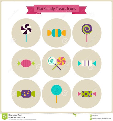 Flat Candy Sweets Treats Icons Set Stock Vector Illustration Of