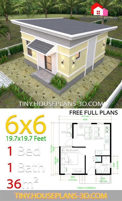 One Bedroom House Plans 6x6 With Shed Roof Tiny House Plans One