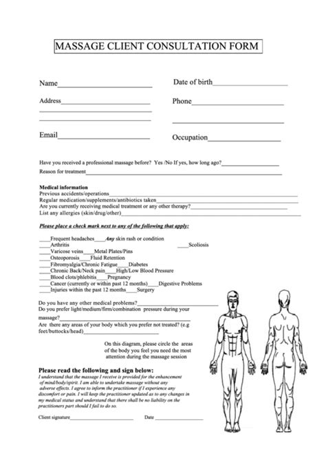 massage consultation form printable printable forms free online