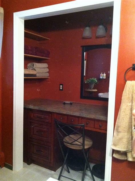 Bathroom vanity made in a closet. | Bathroom decor, Bathroom, Bathroom medicine cabinet