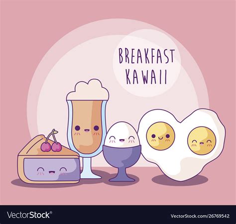 Set Delicious Food For Breakfast Kawaii Style Vector Image