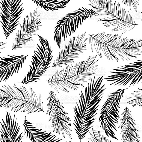 Seamless Palm Branch Pattern Hand Drawn Design Simple Background