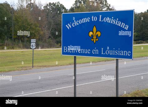 Welcome To Louisiana Road Sign At The Mississippi Border Along Us
