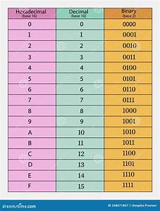 Decimal Hexadecimal And Binary Conversion Table Stock Vector