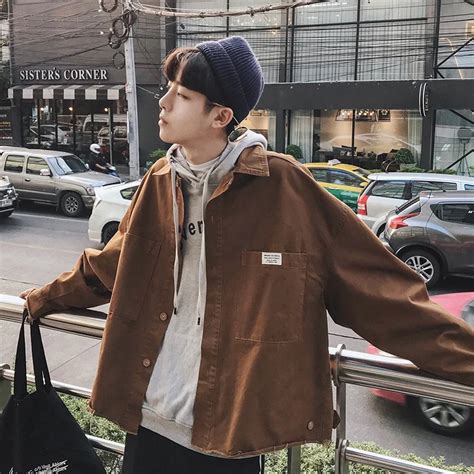 2018 Autumn Korean Fashion Thin Shirt Loose Men S Casual Jacket Trend Simple Turn Down Collar