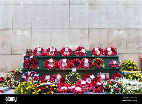 Menin Gate First World War Memorial And Poppy Wreaths Ypres Belgium