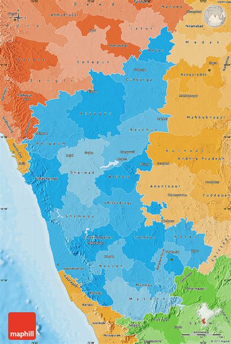 Political map of india with the several states where karnataka. Political Shades Map of Karnataka