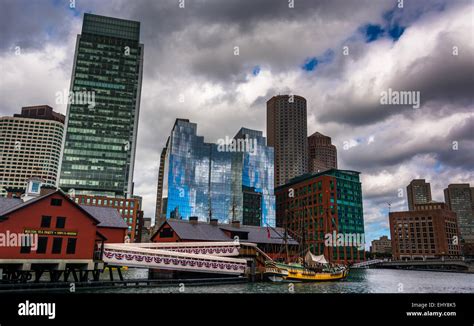 The Boston Skyline Seen From Across Fort Point Channel Stock Photo Alamy