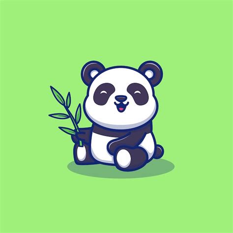 Cute Panda Eat Bamboo Cartoon Icon Illustration Animal Icon Concept
