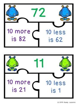 As the name suggests, 'more or less' is a fun math worksheet that requires kids to count and compare numbers. 10 More 10 Less Game Puzzles for Adding and Subtracting 10 ...