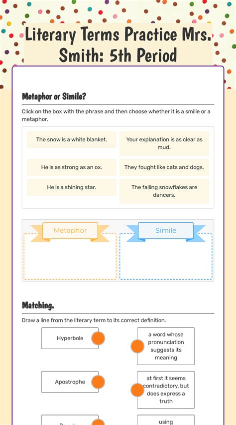 Literary Terms Practice Mrs Smith 5th Period Interactive Worksheet