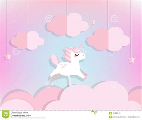 Unicorn Baby Sitting On A Cloud Coloring Cartoon Vector Cartoondealer