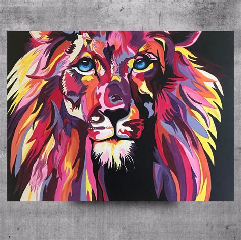 Lion Painting Colorful Lion Art Lions Decor Lioness Art Safari