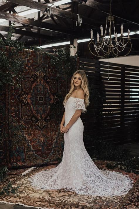 Callista Bohemian Wedding Dress Off Shoulder Lace Boho Etsy