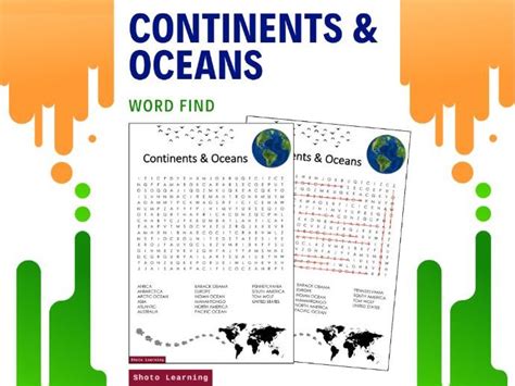 Continents And Oceans Word Search Activity World Map Word Search