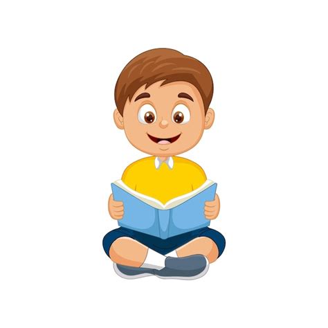 Premium Vector Vector Cartoon Little Boy Sitting And Reading A Book