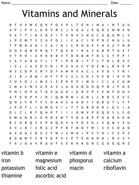 Vitamins And Minerals Word Search Wordmint