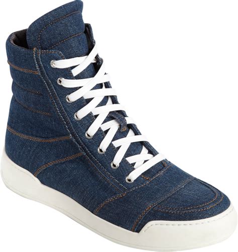 Balmain Perforated Denim Hightop Sneakers In Blue For Men Lyst