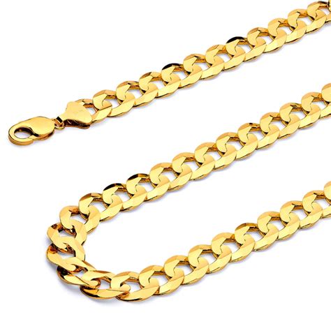 14mm 14K Yellow Gold Concave Curb Cuban Link Chain Necklace Etsy