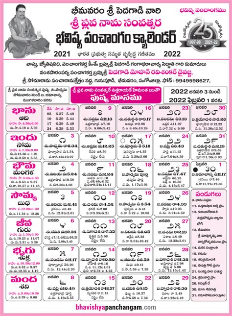 Pushya Masam Telugu Calendar 2022 January To February 2022 Bhavishya