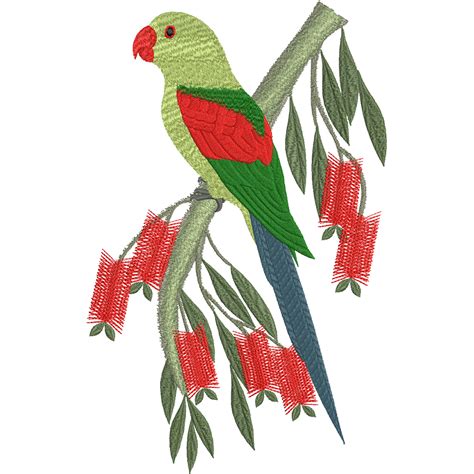 Machine Embroidery Design Red Winged Parrot Flower Machine