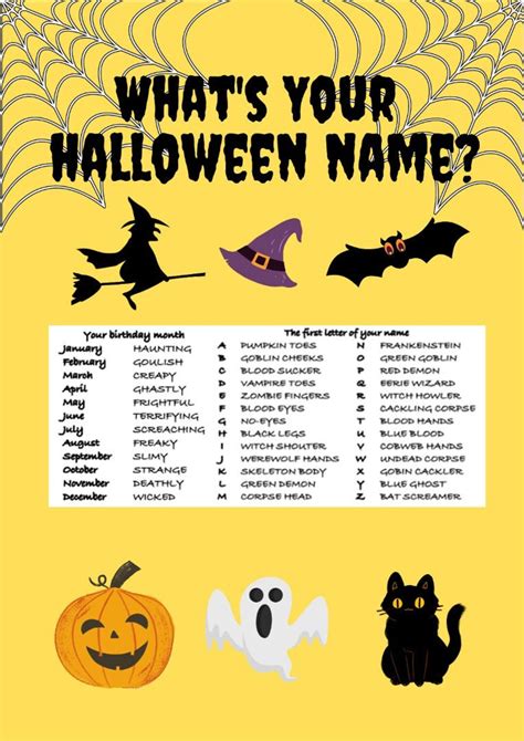 Whats Your Halloween Name Name Generator Halloween Printable Party Game