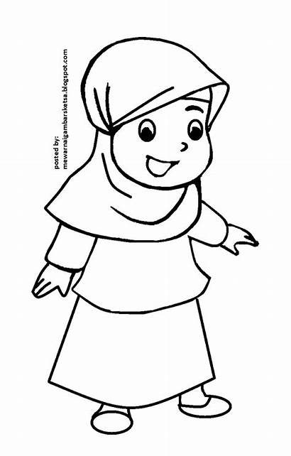 Anak Gambar Mewarnai Sketsa Kartun Baju Muslimah