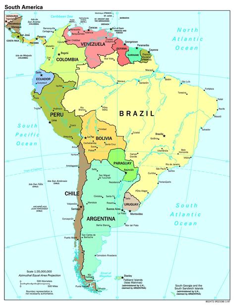 Large Scale Political Map Of South America With Major