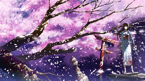 Scenery Anime Cherry Blossom Night Wallpaper Pixiv Wallhaven Paisajes