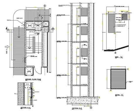 Section Ground Floor Plan View And Details Of Fireman Lift Lobby Is