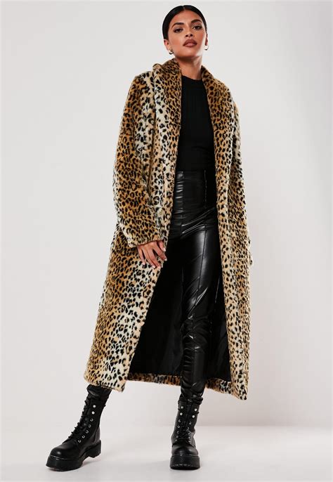 Brown Leopard Print Long Faux Fur Coat Missguided