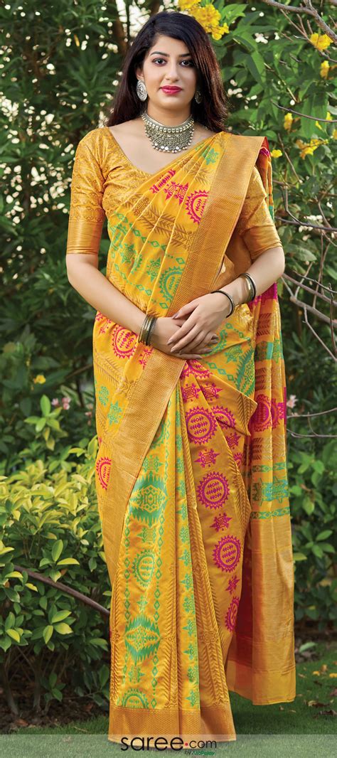 Yellow Banarasi Art Silk Traditional Woven Saree Art Silk Sarees Silk