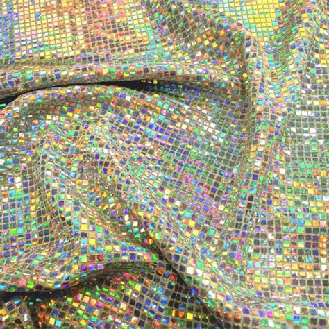 Mirror Sequin Spandex 4mm Silver Hologram On Light Gold Fabric For