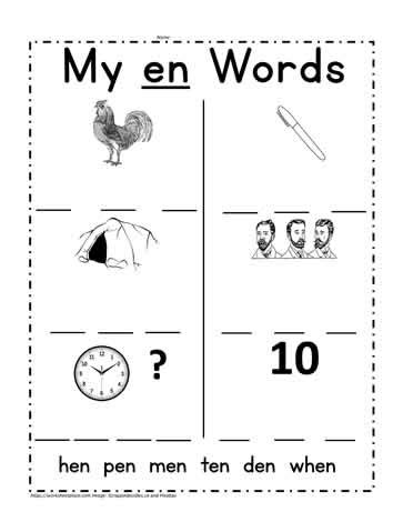 en word family printable worksheets