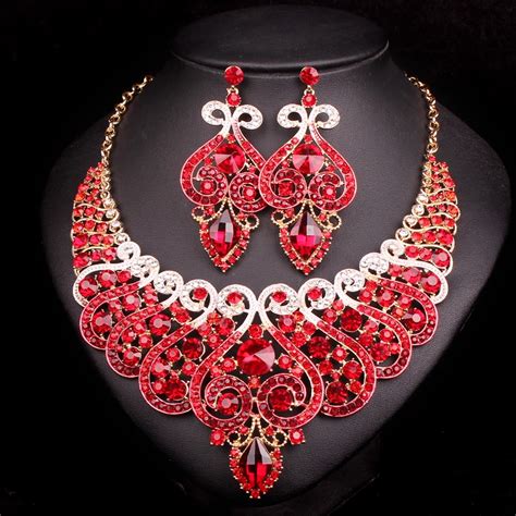 Fashion Red Indian Bridal Jewelry Sets Statement Wedding Choker