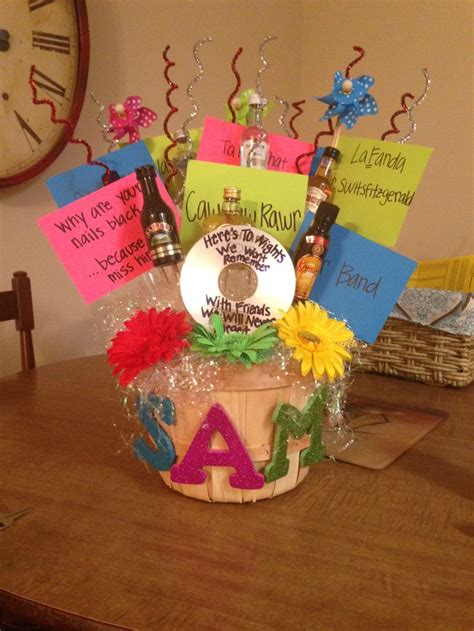 Compiling just the right products for a friend or family member is not only fun but shows to help you with your gift baskets this holiday season, we put together a list of creative holiday gift basket ideas. Fun 21st birthday basket for my best friend! Favorite ...