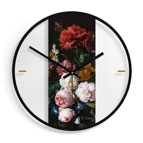 Horloge murale en verre - Heem - Nature morte dans un vase | wall-art.fr