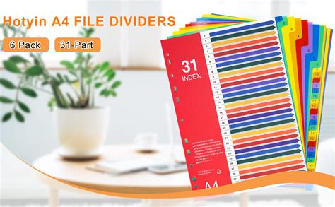 Hotyin File Dividers A4 31 Part Folder Dividers 6 Pack Plastic Binder