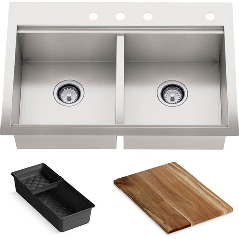 Kohler Lyric Dual Mount Workstation Stainless Steel 33 In 4 Hole Double
