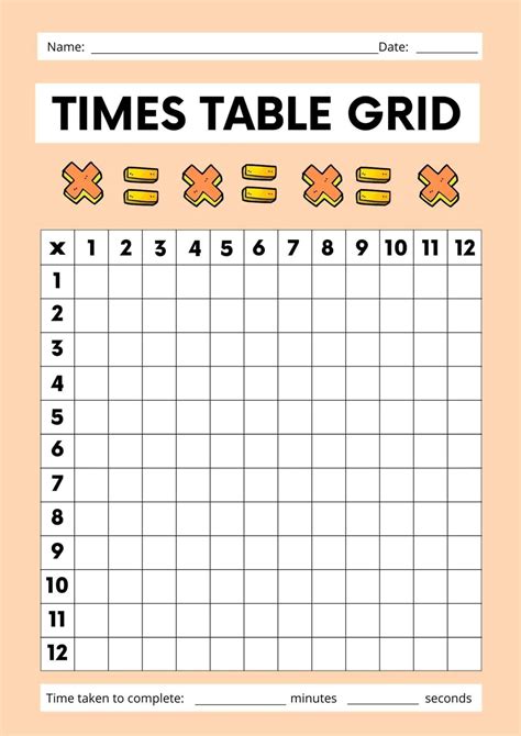 Blank Multiplication Table For Kids