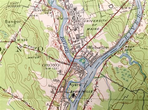 Beautiful Antique Map Of Orono And Old Town In Penobscot County