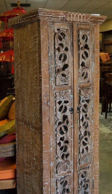 Antique Carved Panel Teak Cabinet Indonesia Bali Furniture Asian