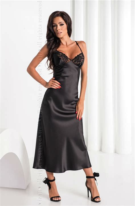 Exquisite Long Irall Yoko Black Satin Nightdress Buy Lingerie Online Amarielle